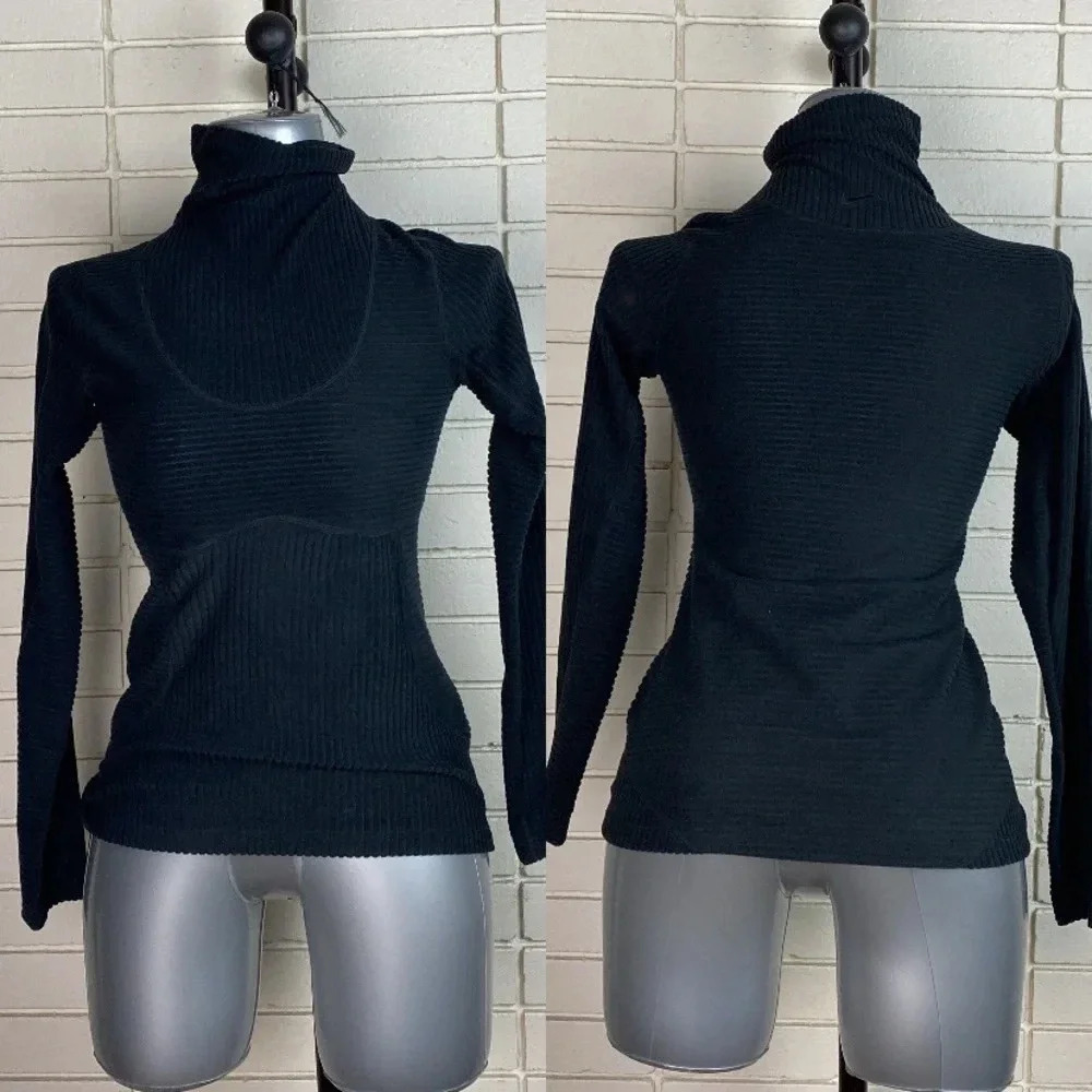 2/$25 Black Nike Ribbed fleece teddy turtleneck sweater size extra small